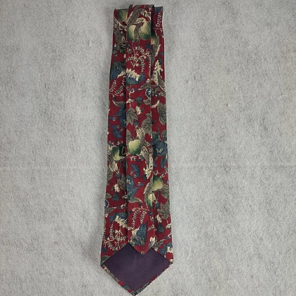 Domani Mens Burgundy, Blue, Gray Green, Flower Pattern 100% Italian Silk Necktie - Picture 3 of 9